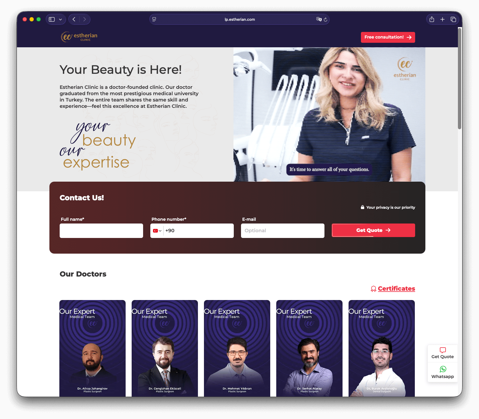 EC Plastic Surgery Landing Page Preview